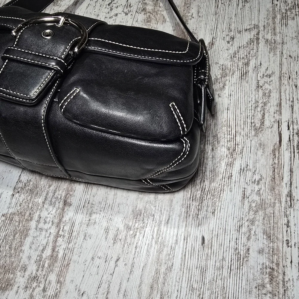 Vtg Y2k COACH #3653 Soho Flap Buckle Double Pocket W Black Leather Shoulder Bag - Picture 10 of 16